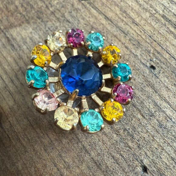 J Crew Multicolor Rhinestone Round Starburst Earrings - Picture 4 of 5